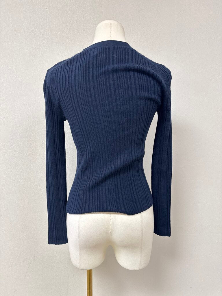 Elie Tahari Navy Ribbed Cardigan