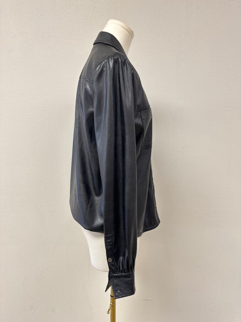 Paige Black Faux Leather Button Up