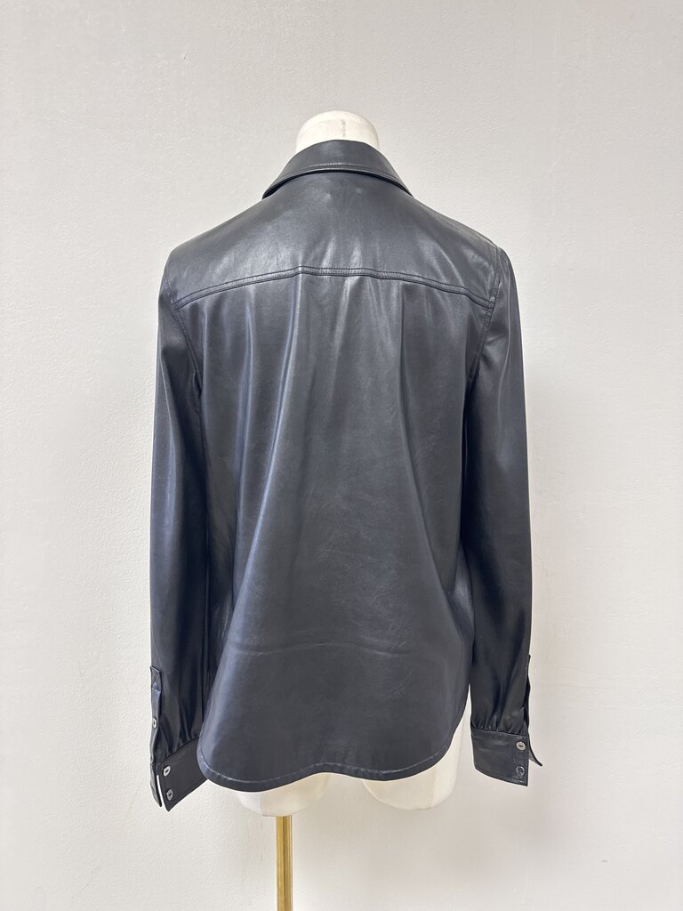 Paige Black Faux Leather Button Up
