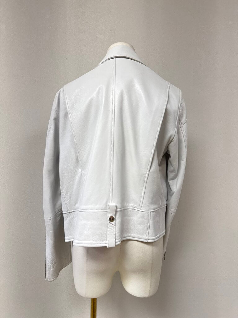 Dancassab White Leather Moto Jacket