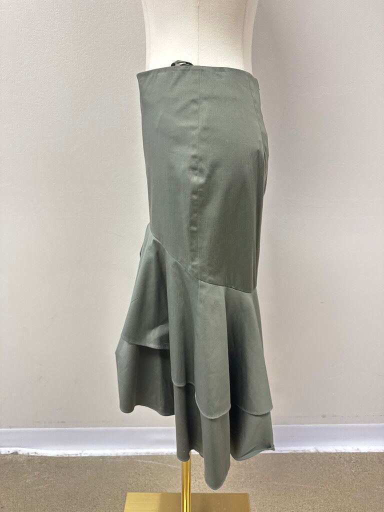 Scripted Olive Ruffle Midi Skirt NWT