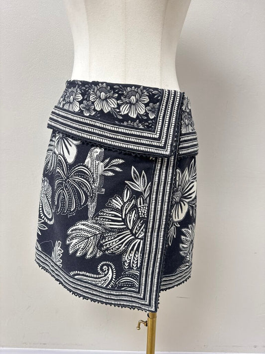 Farm Rio Black Floral Skirt