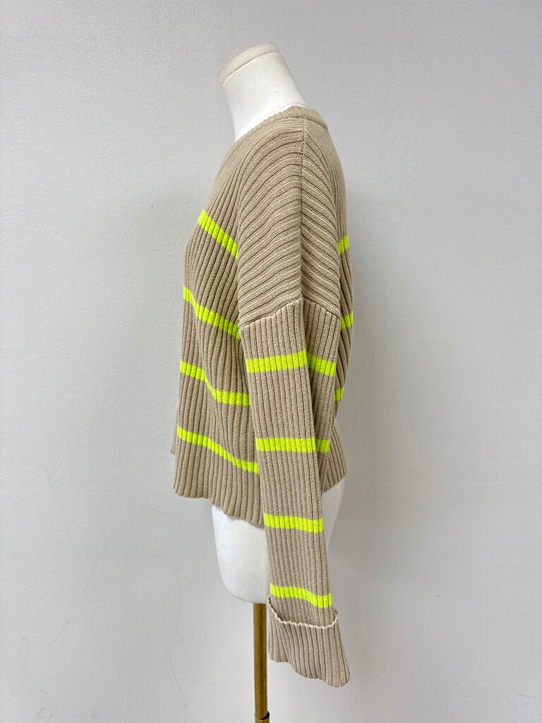 Evereve Tan and Lime Ribbed Sweater
