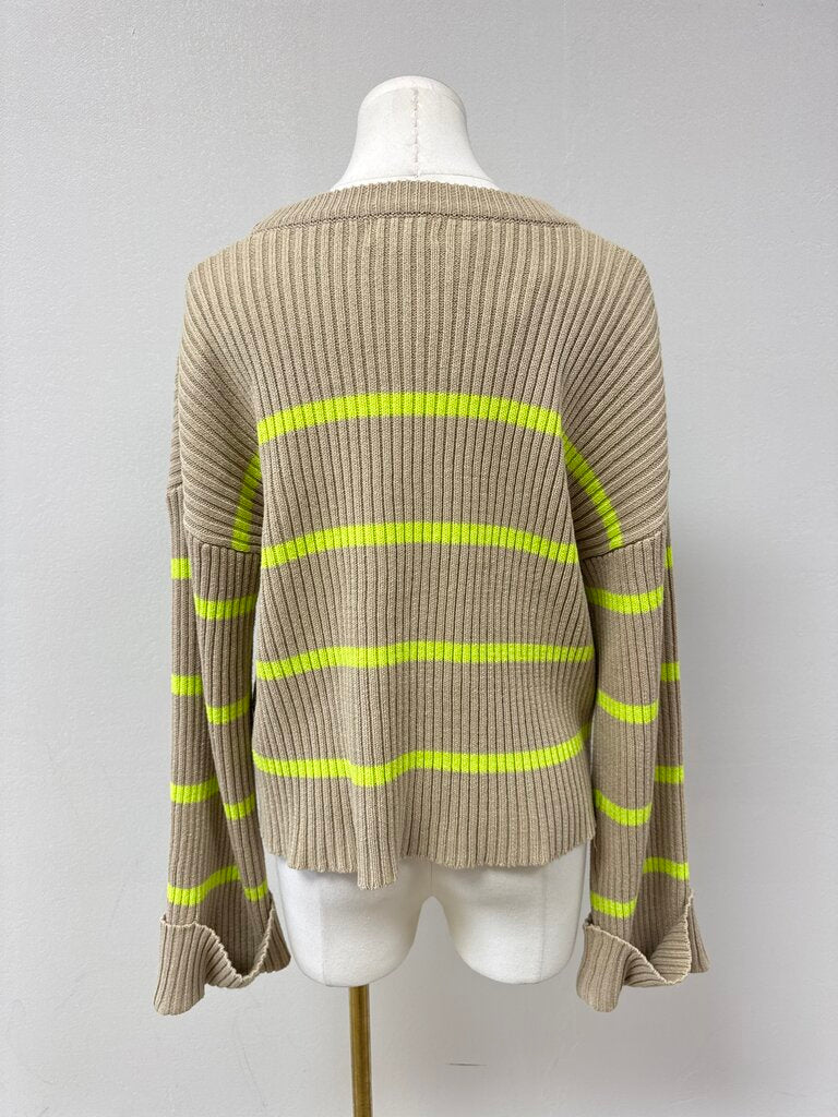 Evereve Tan and Lime Ribbed Sweater