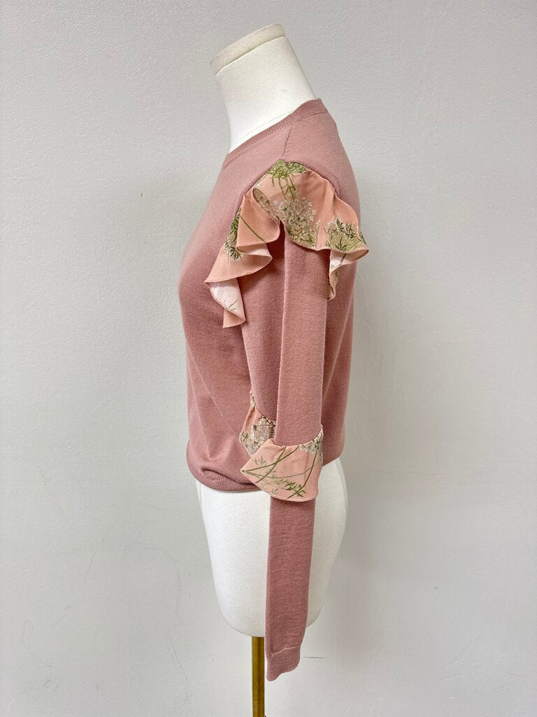 Red Valentino Dusty Rose Ruffle Detail Sweater NWT