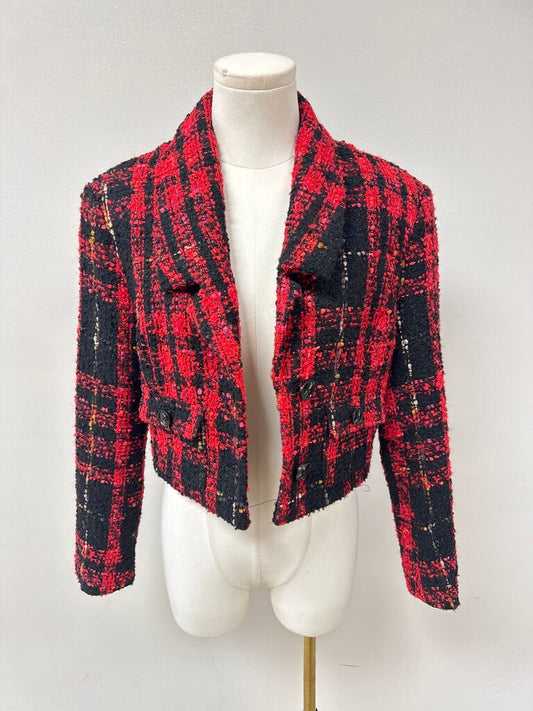 English Factory Red Plaid Tweed Cropped Blazer NWT