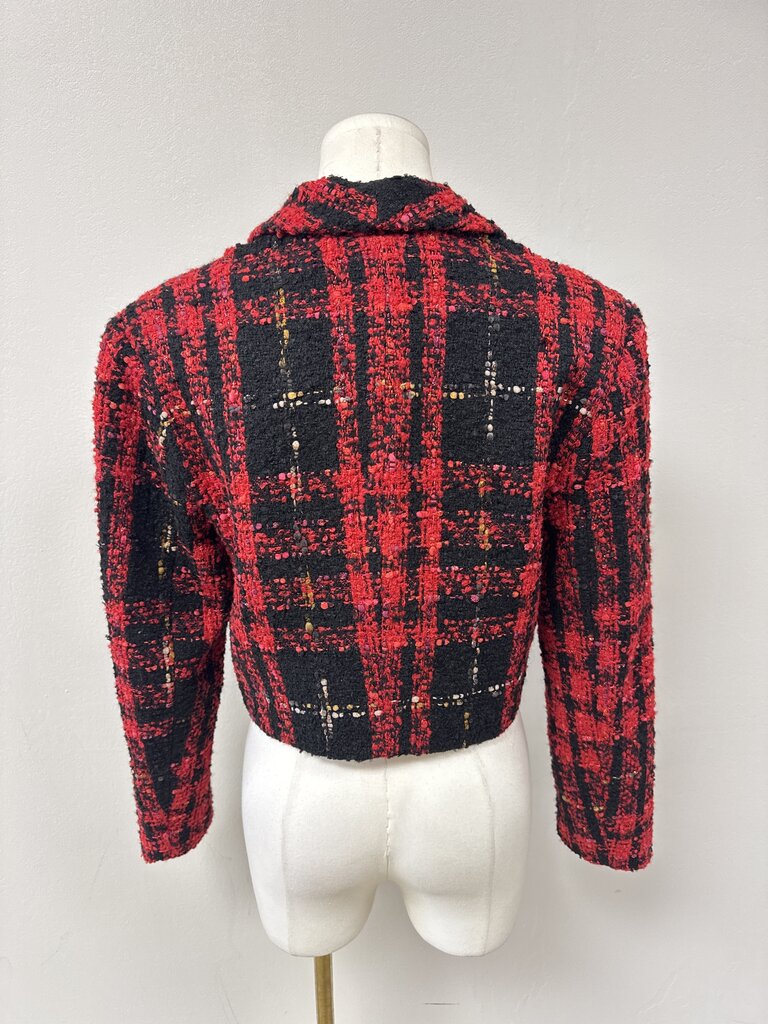 English Factory Red Plaid Tweed Cropped Blazer NWT