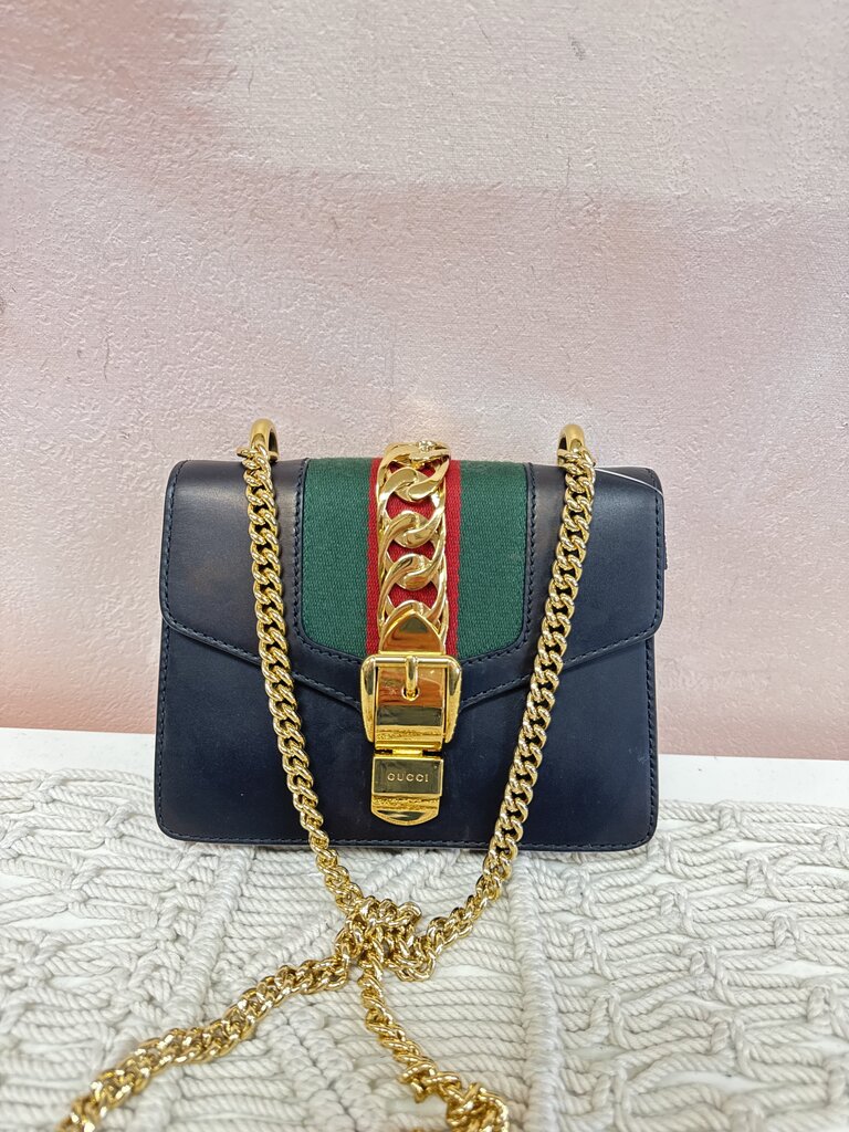 Gucci Black Calfskin Mini Sylvie Chain Strap Shoulder Bag w/Dustbag