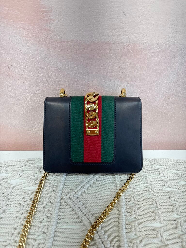 Gucci Black Calfskin Mini Sylvie Chain Strap Shoulder Bag w/Dustbag