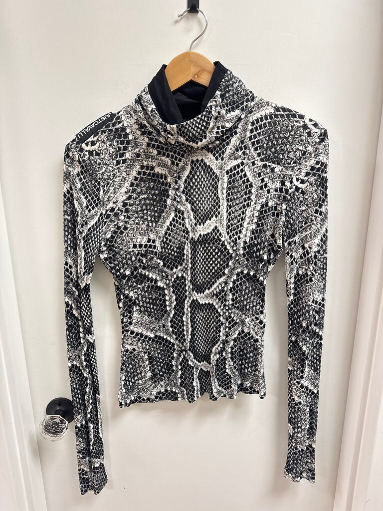Just Cavali Black and White Snake Print Turtleneck