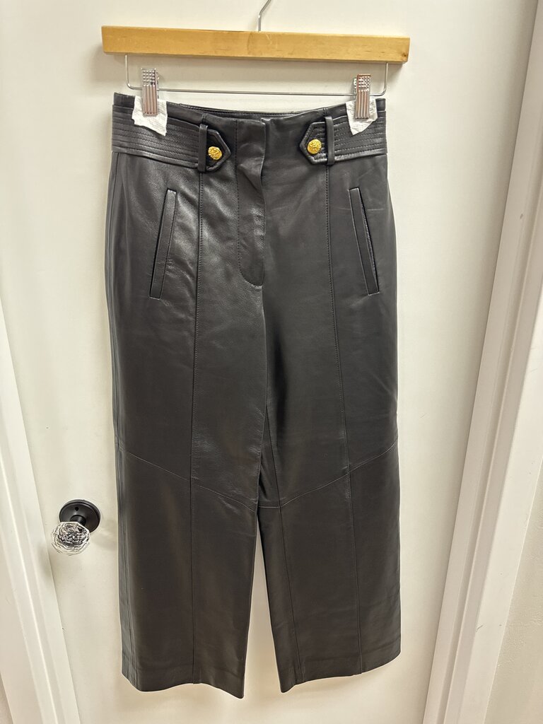 Veronica Beard Black Faux Leather Wide Leg Pant