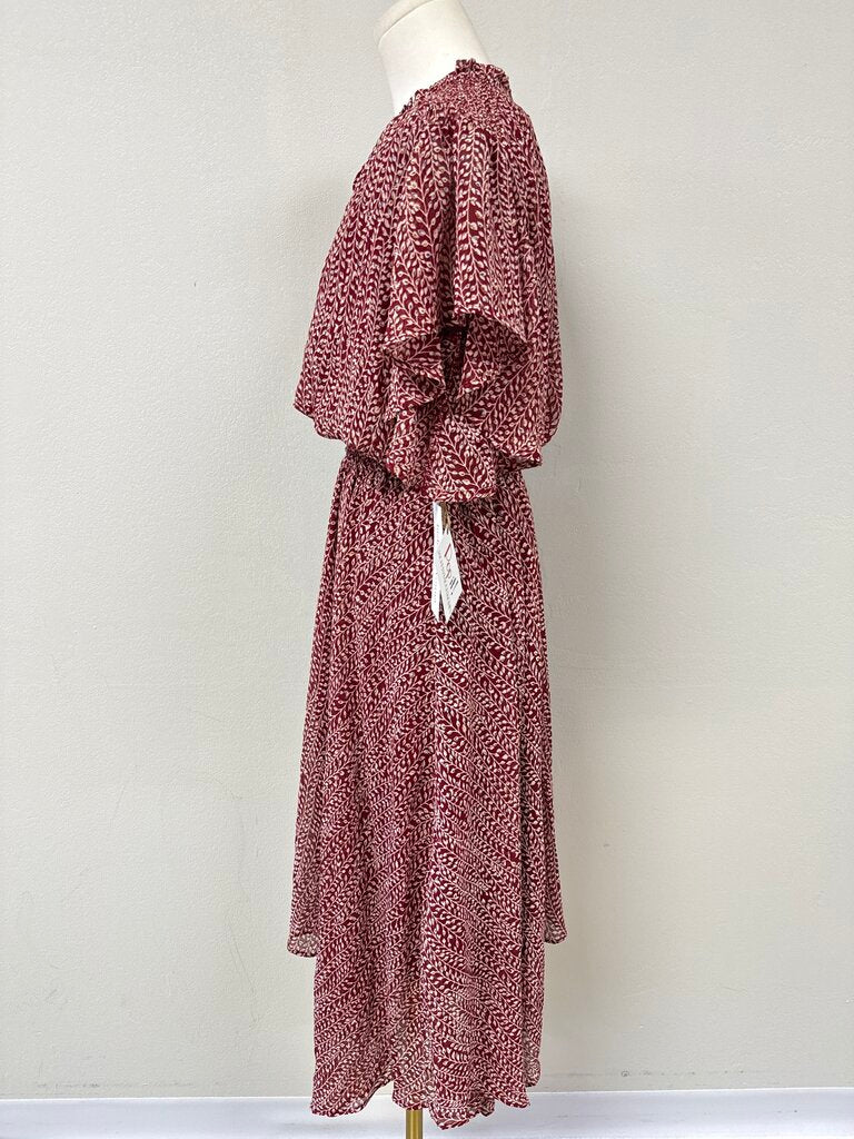 Bishop + Young Maroon Floral Smocked Maxi Dress NWT