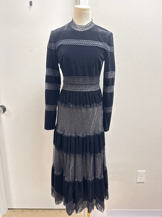 Noir Black Lace and Velvet Maxi Dress NWT