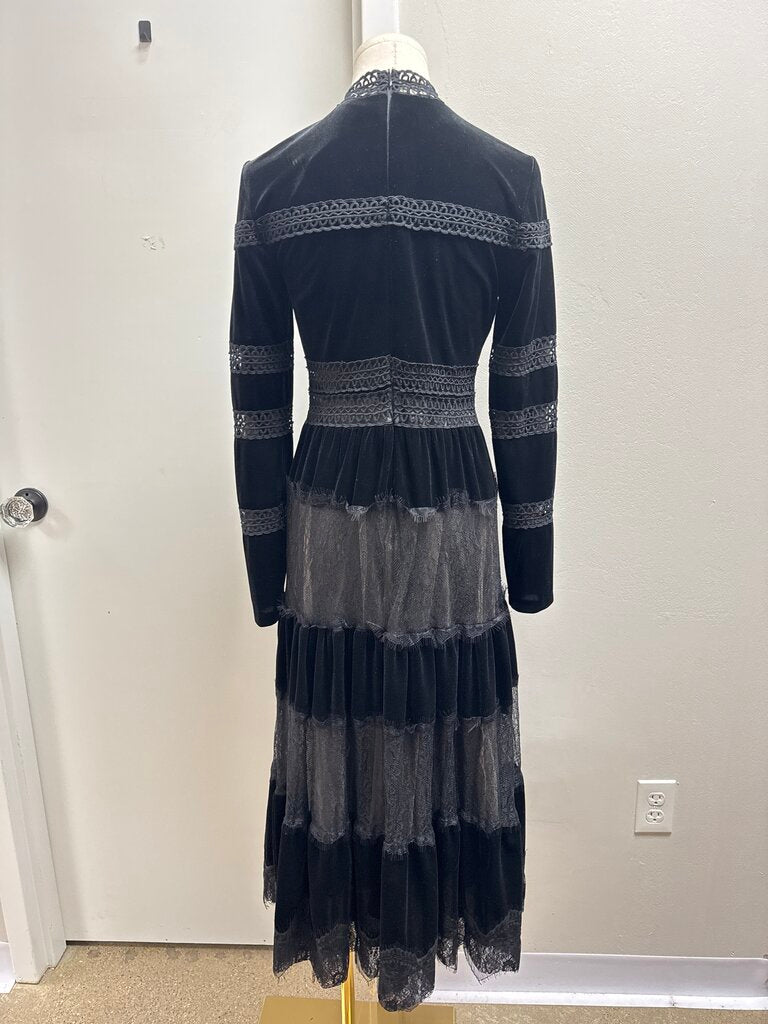 Noir Black Lace and Velvet Maxi Dress NWT