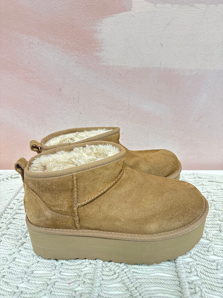 Ugg Tan Platform Shearling Bootie