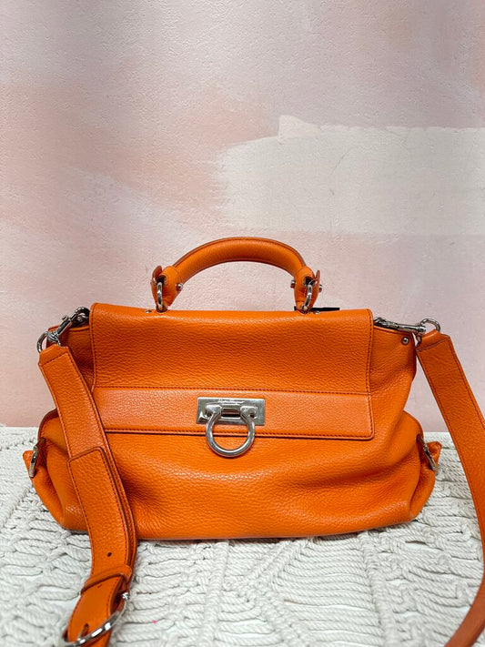 Ferragamo Orange Leather Gancino Satchel