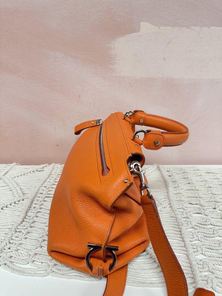 Ferragamo Orange Leather Gancino Satchel