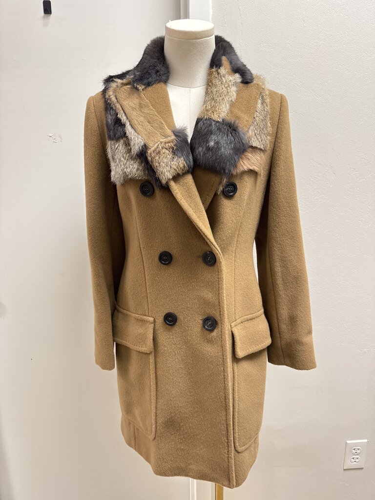 Max Mara Brown Double Breasted Overcoat w/Fur Detail