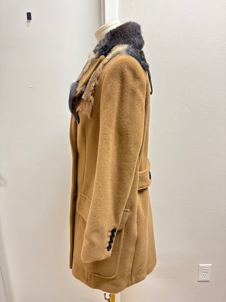 Max Mara Brown Double Breasted Overcoat w/Fur Detail