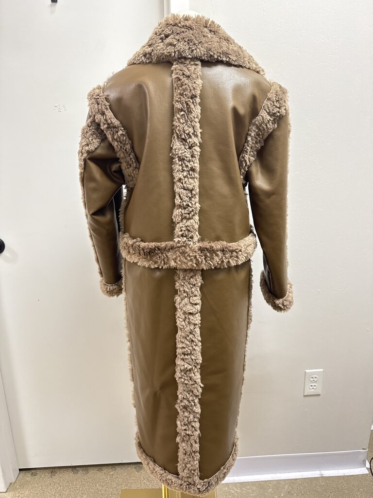 LPA Brown Faux Shearling Coat w/ Detachable Bottom