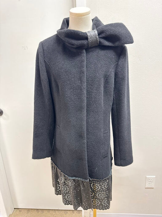 Badgley Mischa Black Laser Cut Leather Hem Overcoat