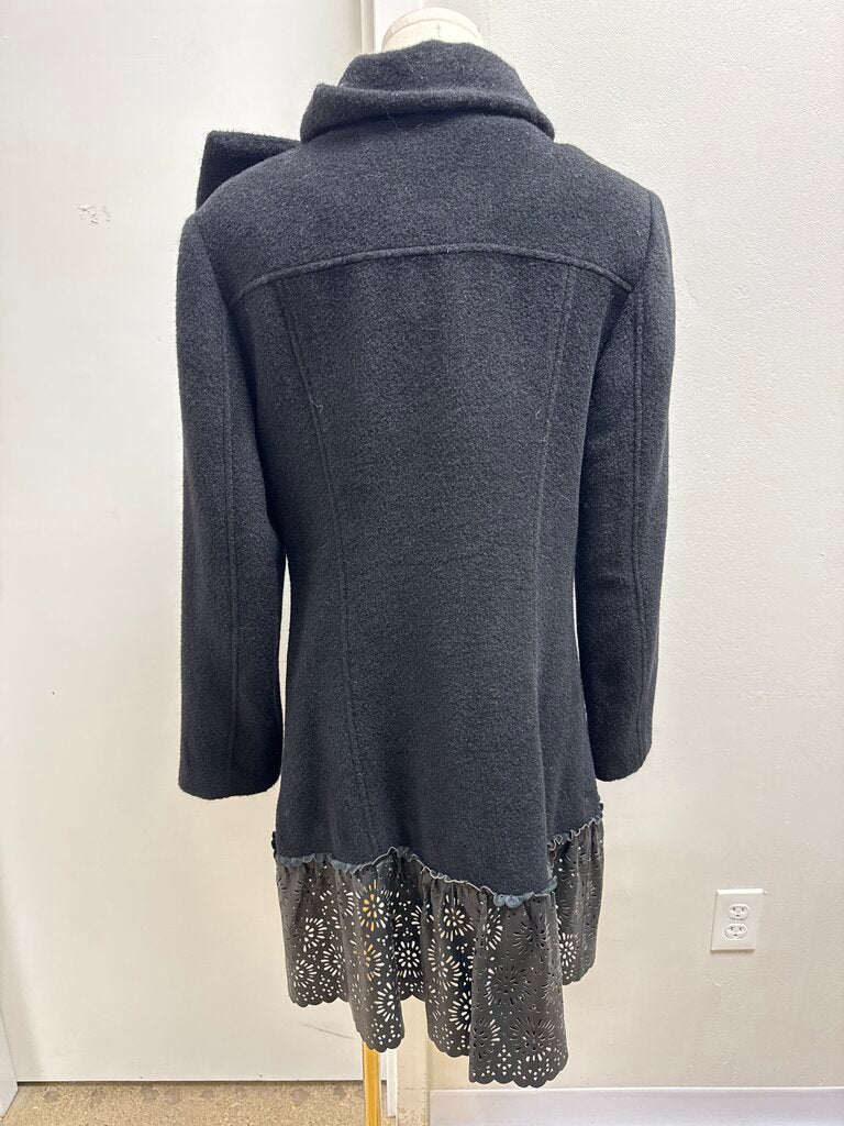 Badgley Mischa Black Laser Cut Leather Hem Overcoat