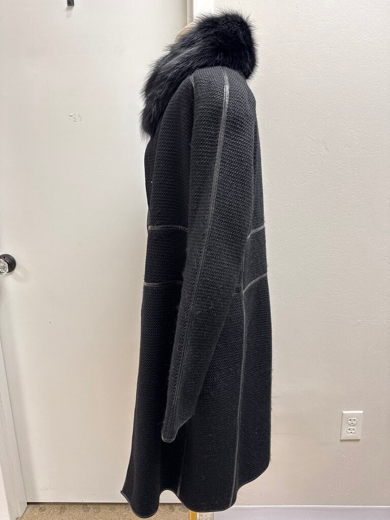 Guliana Teso Black Wool w/Fur Trim Overcoat