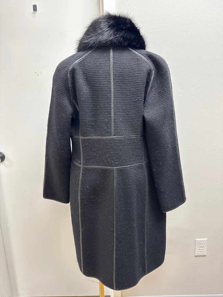 Guliana Teso Black Wool w/Fur Trim Overcoat