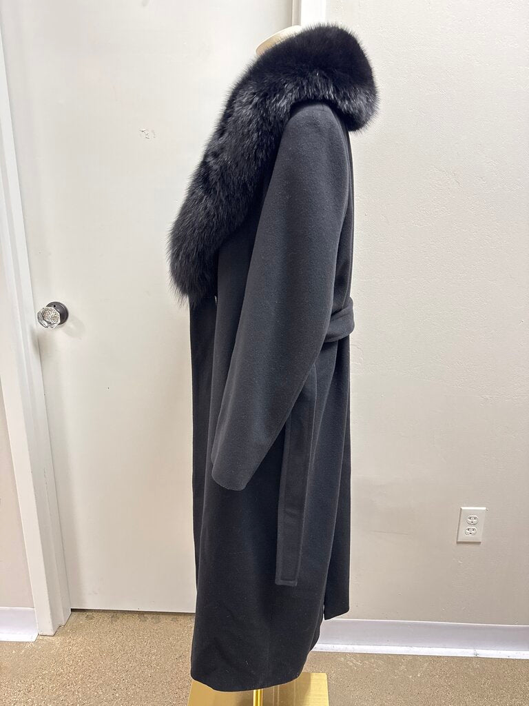 Sofia Cashmere Black Mink Fur Trimmed Overcoat