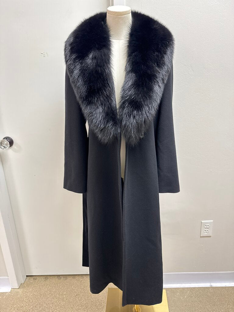 Sofia Cashmere Black Mink Fur Trimmed Overcoat