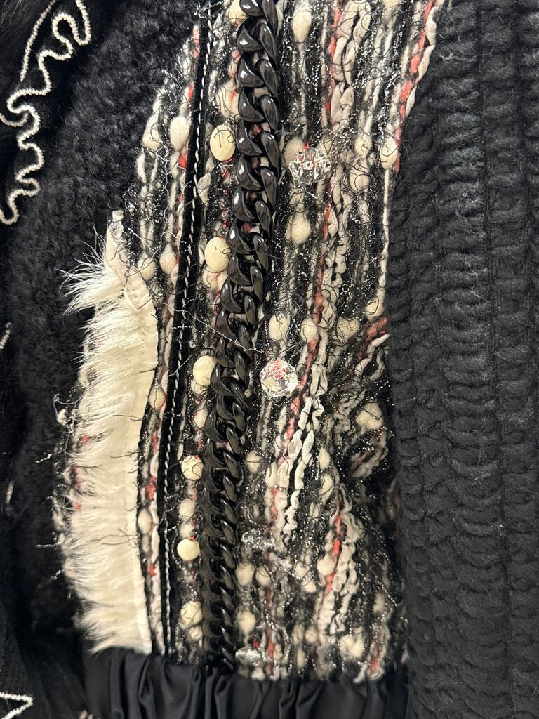 Tricot Chic Black and White Fur Detail Knit Jacket and Scarf
