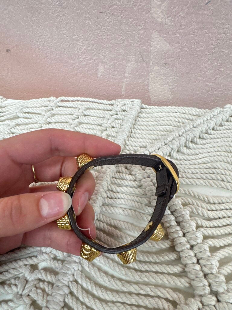Balenciaga Brown Leather Stud Bracelet w/Dustbag