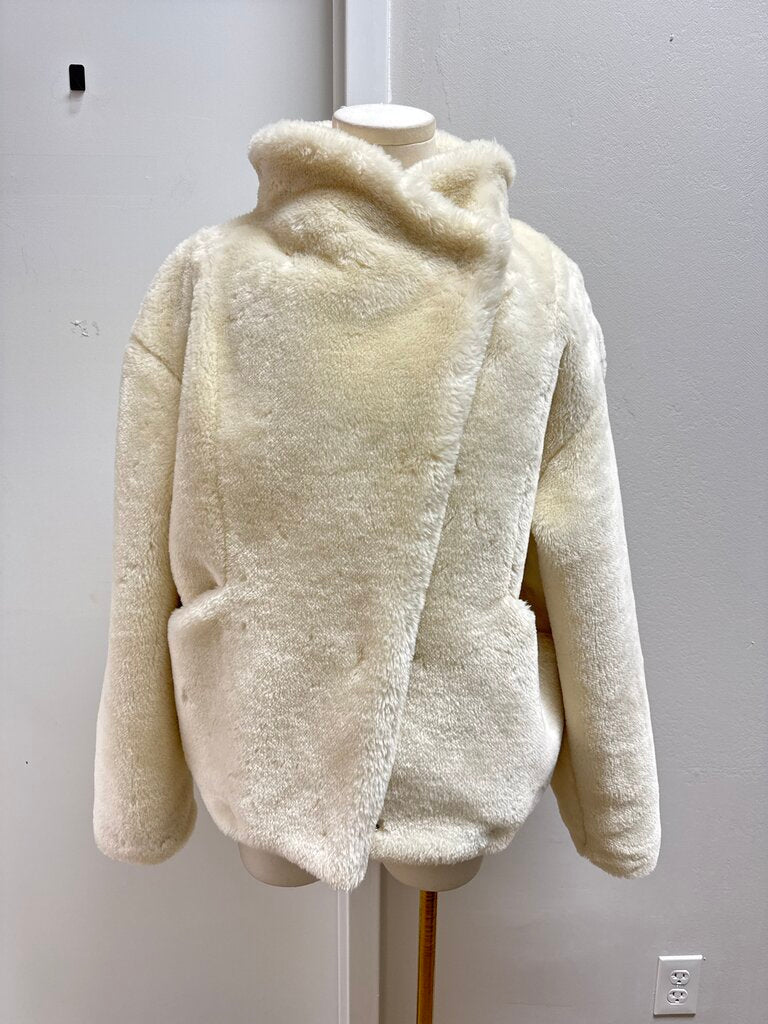 Frame Ivory Faux Fur Cropped Jacket