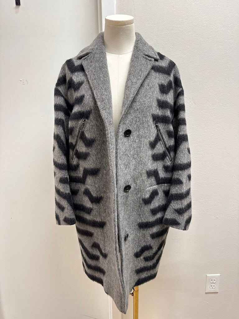 Kenzo Grey Animal Print Wool Overcoat