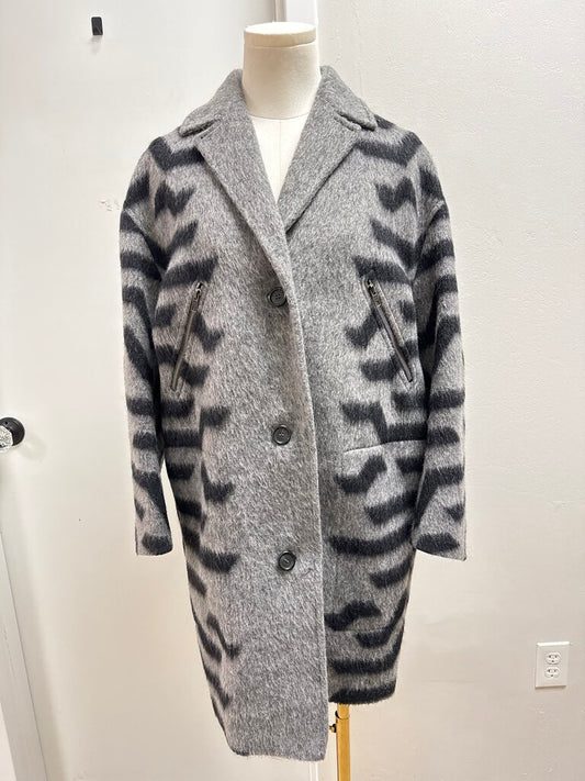 Kenzo Grey Animal Print Wool Overcoat