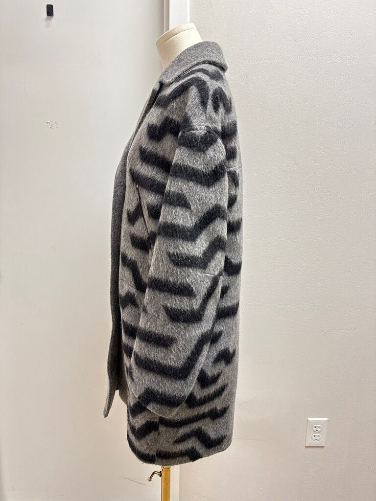 Kenzo Grey Animal Print Wool Overcoat