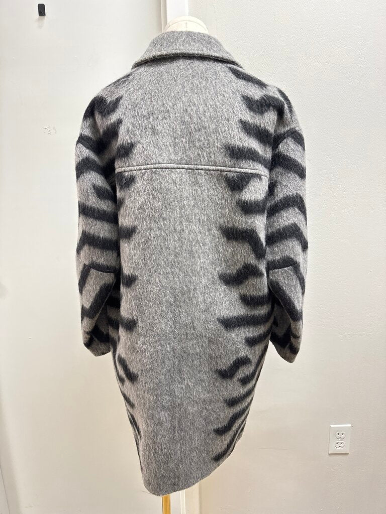 Kenzo Grey Animal Print Wool Overcoat