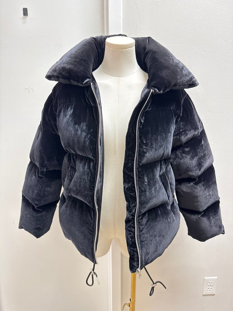 Sandro Black Velvet Quilted Puffer Jacket