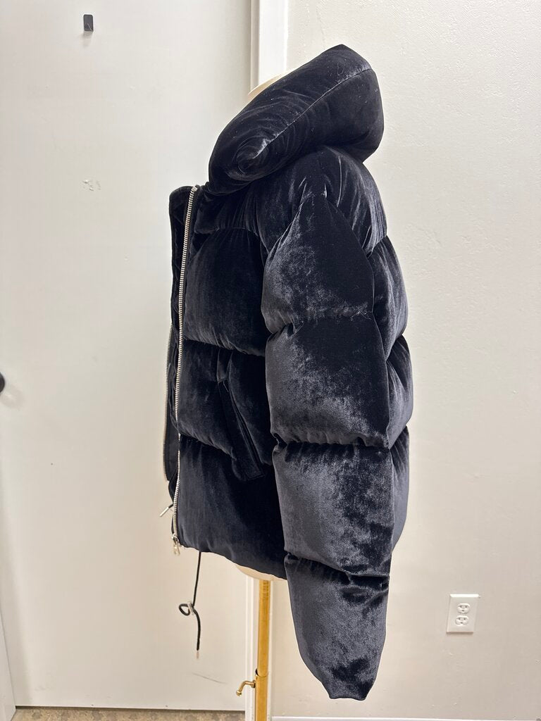 Sandro Black Velvet Quilted Puffer Jacket