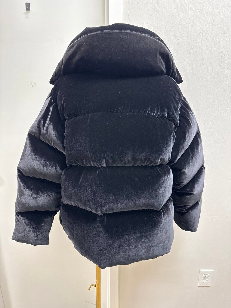Sandro Black Velvet Quilted Puffer Jacket