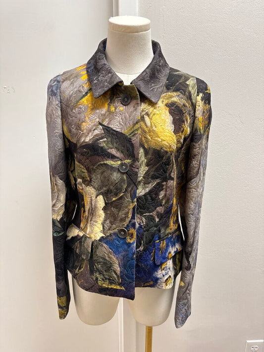 Escada Grey Floral Water Color Blazer