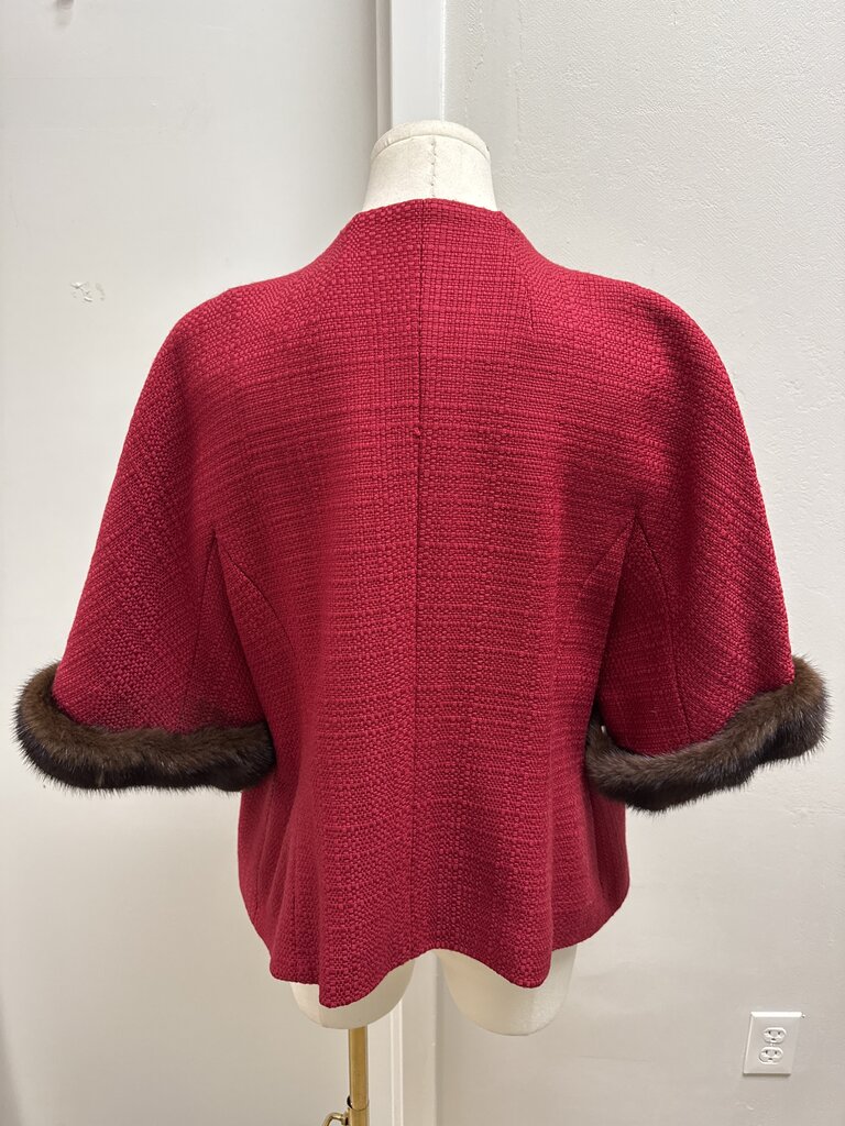 Escada Red Fur Trim Belted Cropped Jacket