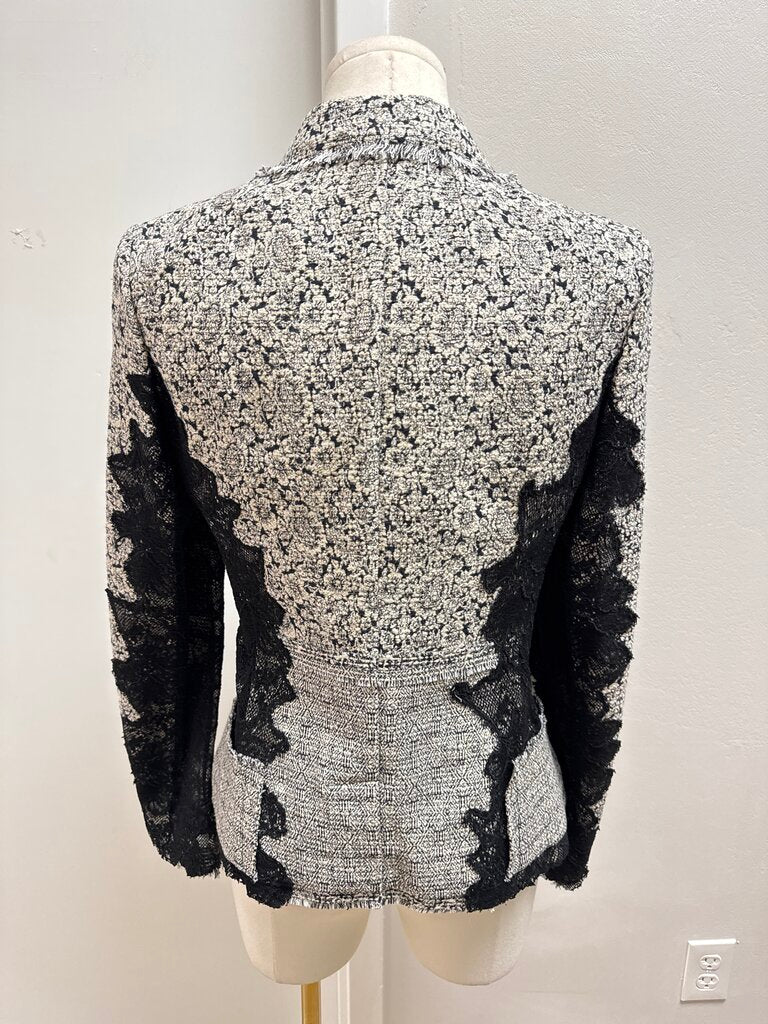 Donna Karan Black and White Blazer w/Lace and Grosgrain Belt
