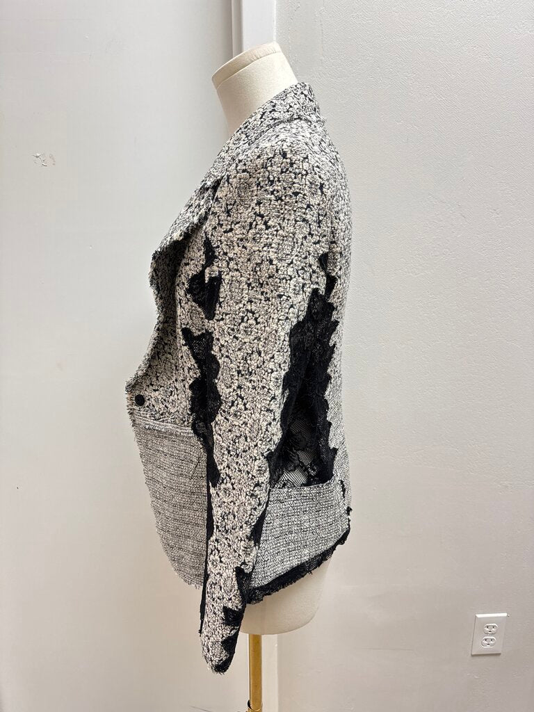 Donna Karan Black and White Blazer w/Lace and Grosgrain Belt