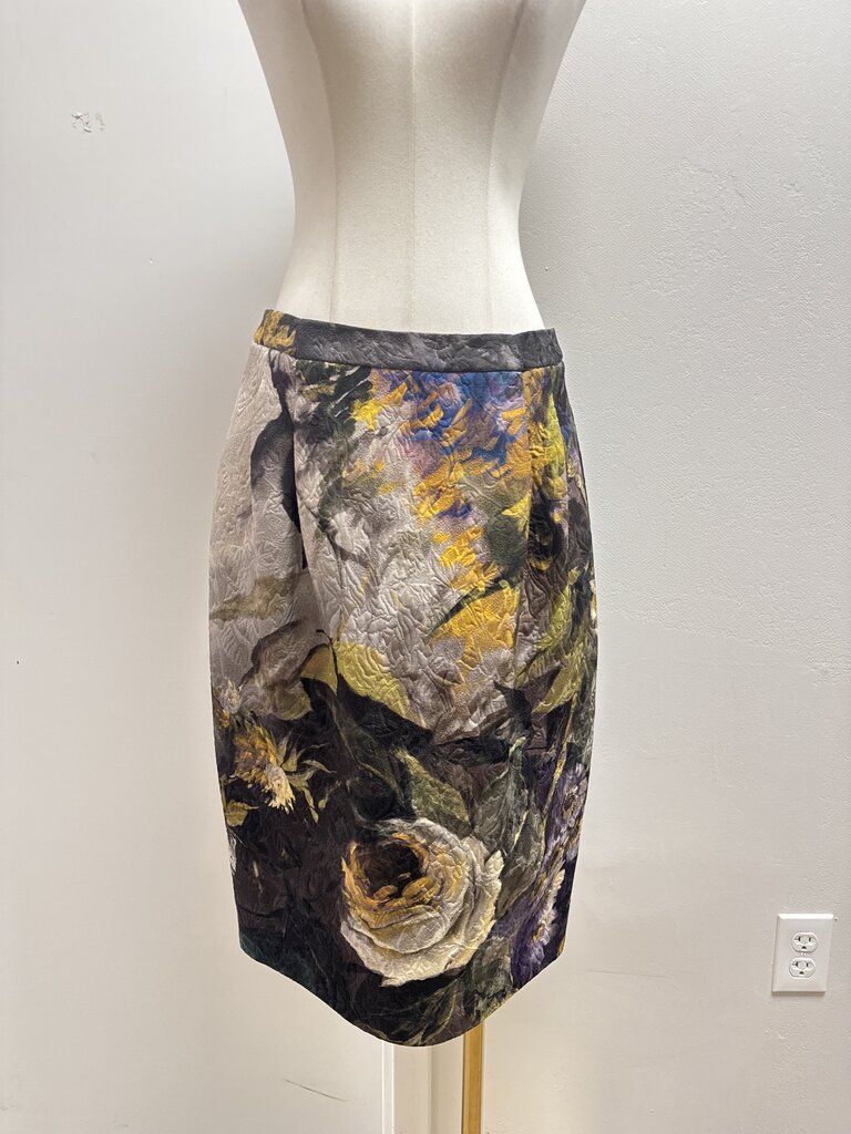 Escada Grey Floral Water Color Skirt