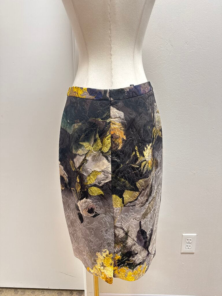 Escada Grey Floral Water Color Skirt