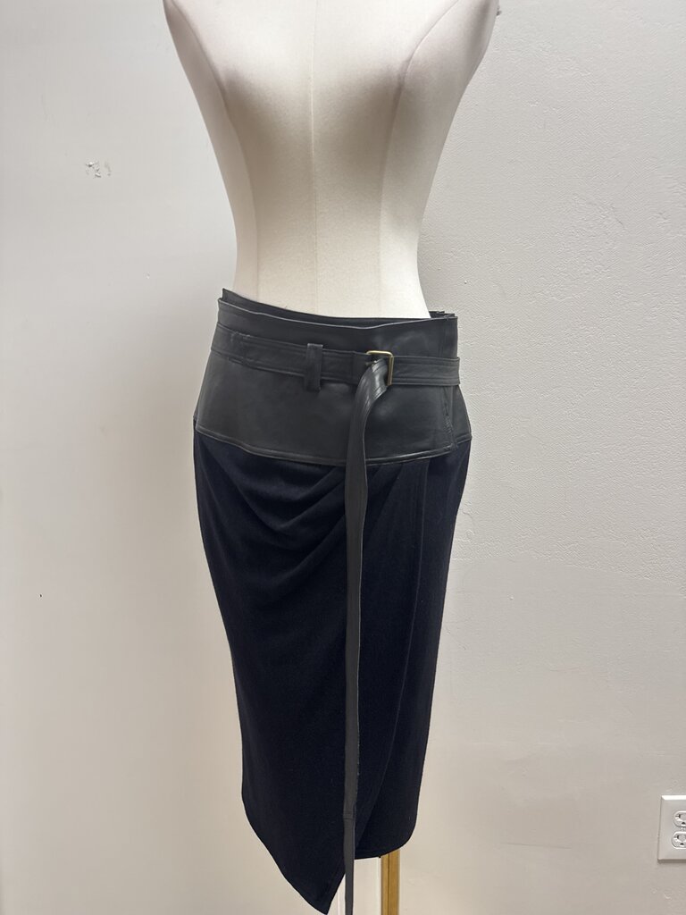 Donna Karan Wool and Leather Belted Skirt