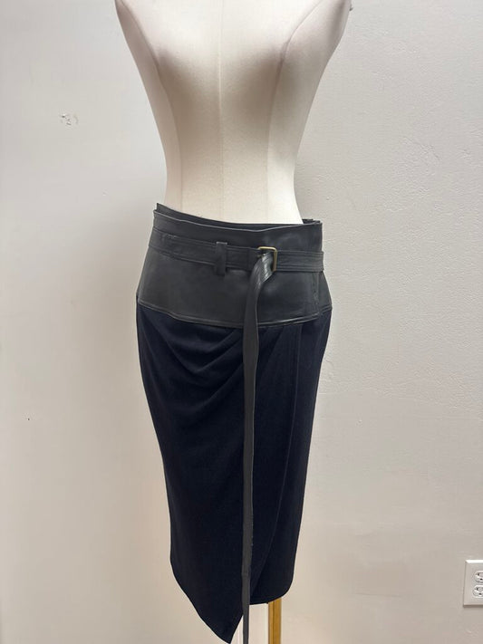 Donna Karan Wool and Leather Belted Skirt