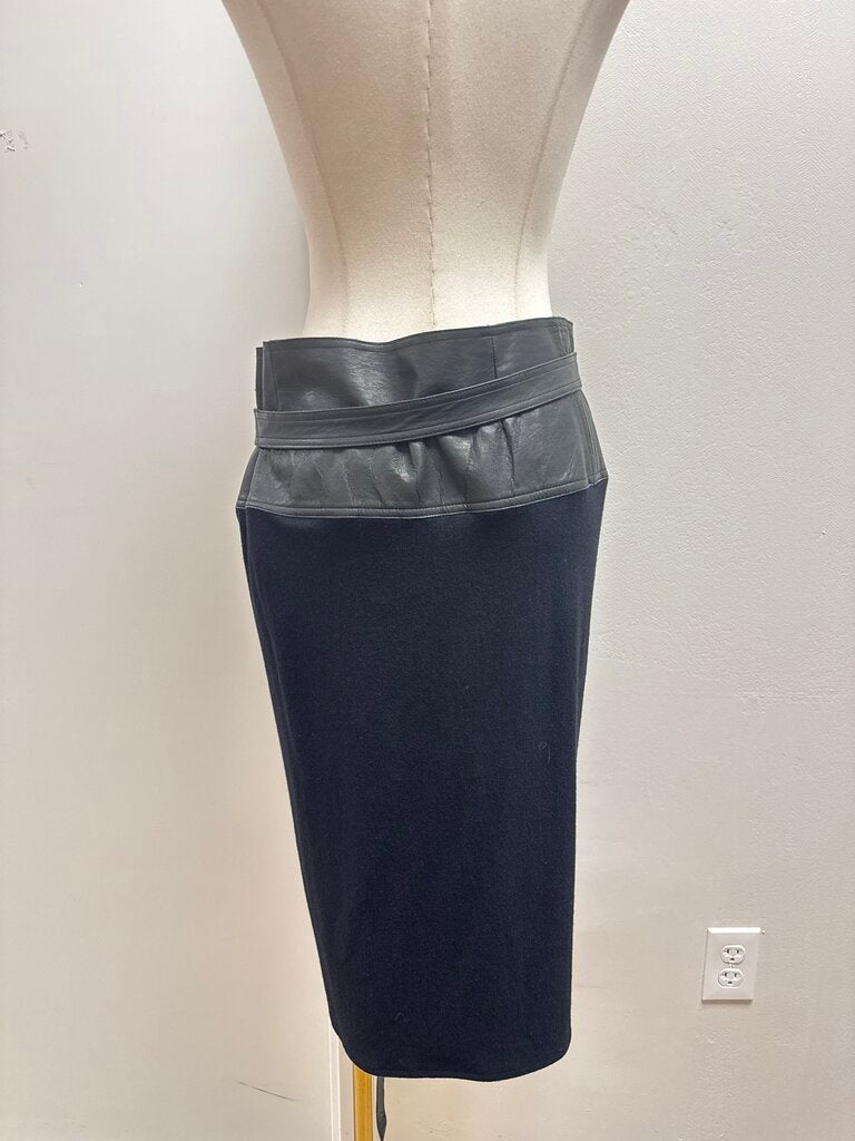 Donna Karan Wool and Leather Belted Skirt