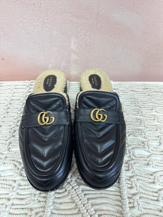 Gucci Black Marmont Shearling Mule